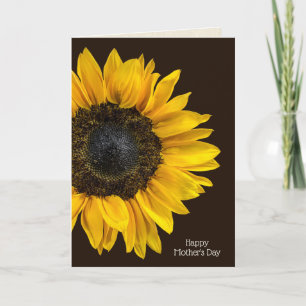 yellow sunflower on dark brown for Mom Card