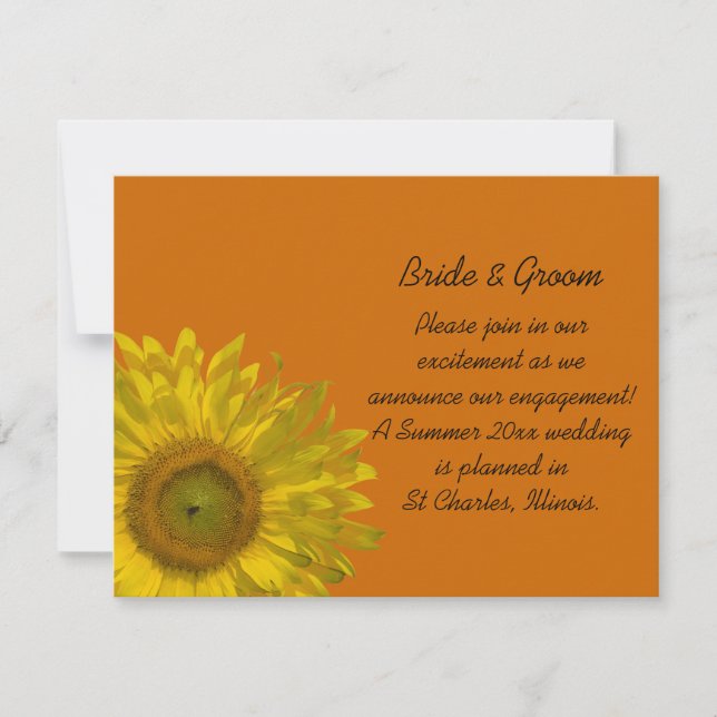 Yellow Sunflower on Orange Engagement Announcement (Front)