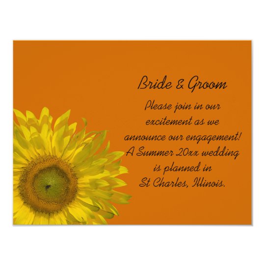Yellow Sunflower on Orange Engagement Announcement