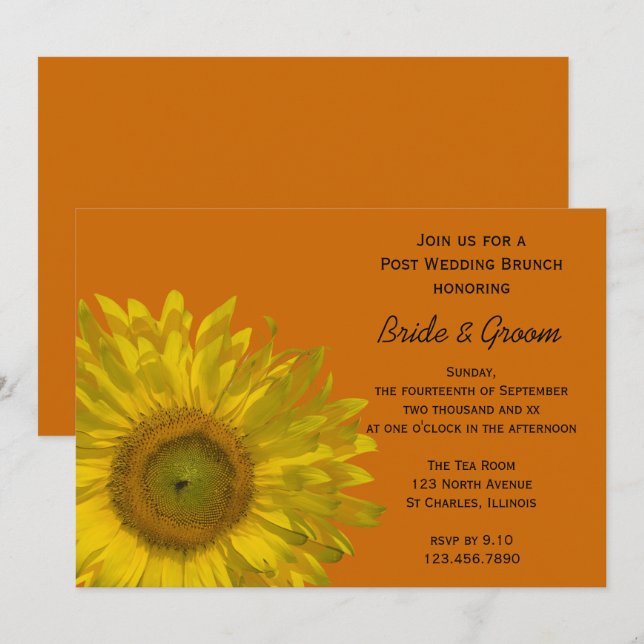 Yellow Sunflower on Orange Post Wedding Brunch Invitation (Front/Back)