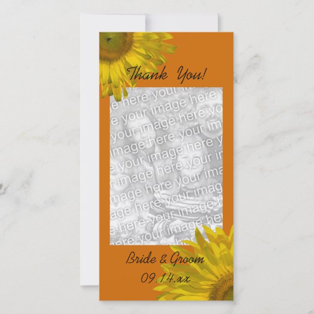 Yellow Sunflower on Orange Thank You Photo Card (Front)