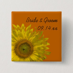 Yellow Sunflower on Orange Wedding 15 Cm Square Badge
