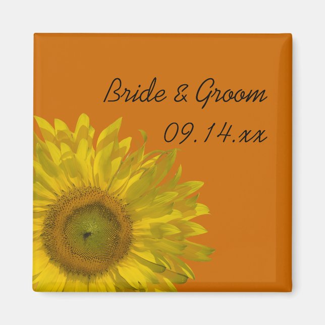 Yellow Sunflower on Orange Wedding Magnet (Front)