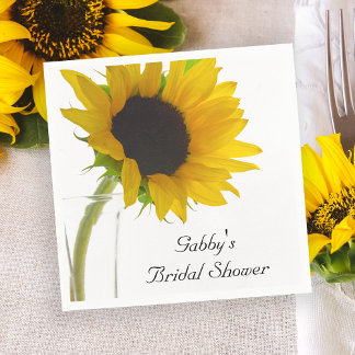 Yellow Sunflower on White Bridal Shower Napkin