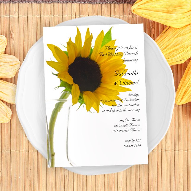 Yellow Sunflower on White Post Wedding Brunch Invitation (Creator Uploaded)