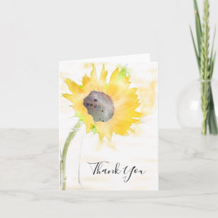 Yellow Sunflower on White Watercolor Thank You Card