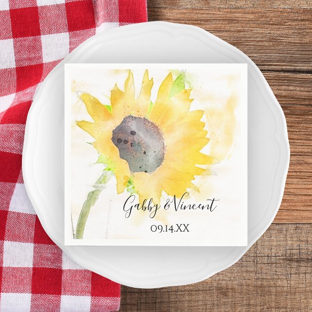 Yellow Sunflower on White Watercolor Wedding  Napkin (Creator Uploaded)