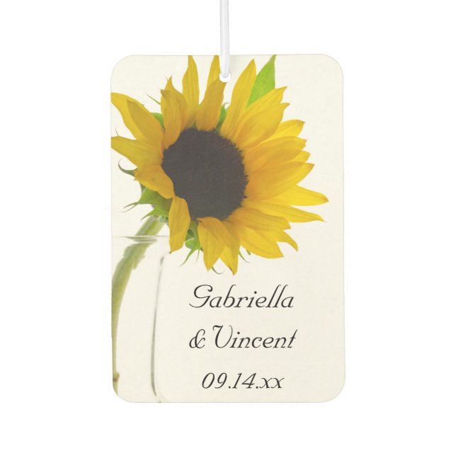 Yellow Sunflower on White Wedding Favour Car Air Freshener (Front)