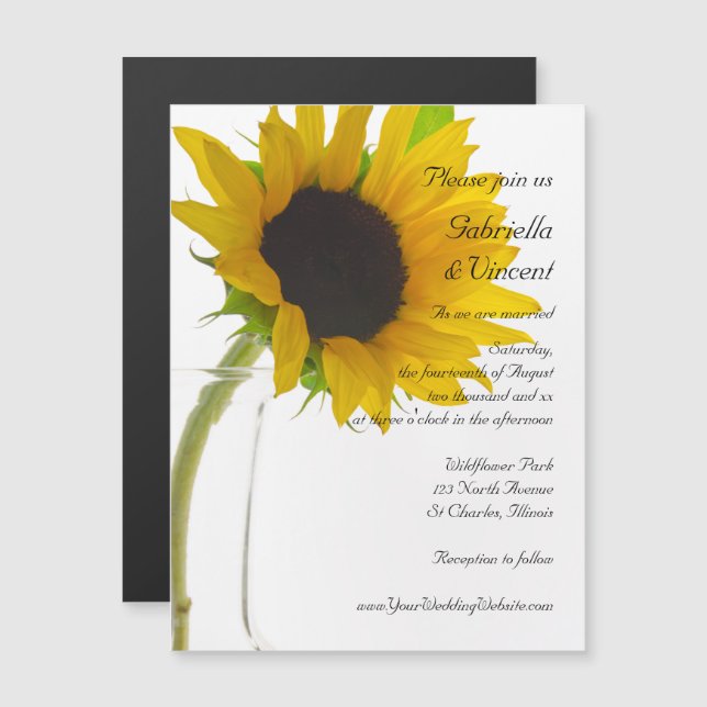 Yellow Sunflower on White Wedding Magnetic Invitation (Front/Back)