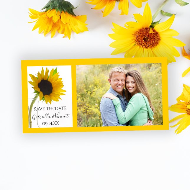 Yellow Sunflower on White Wedding Save the Date (Creator Uploaded)