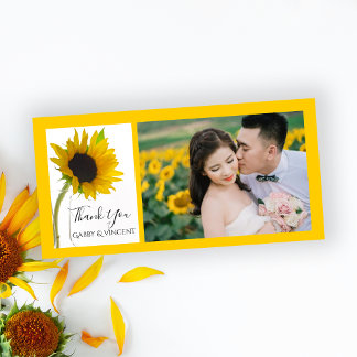 Yellow Sunflower on White Wedding Thank You Card