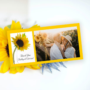 Yellow Sunflower on White Wedding Thank You Card