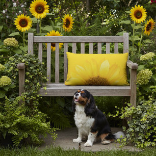 Yellow Sunflower Outdoor Lumbar Throw Pillow
