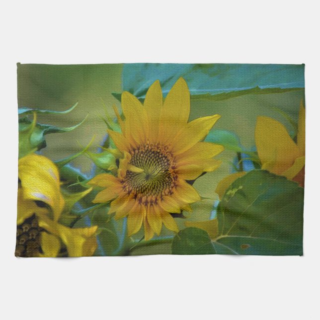 Yellow Sunflower Painting Garden Floral Art Tea Towel (Horizontal)