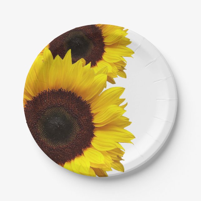 Yellow Sunflower Paper Picnic Party Birthday Plate (Front)