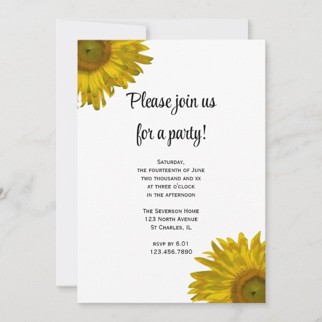 Yellow Sunflower Party Invitation (Front)