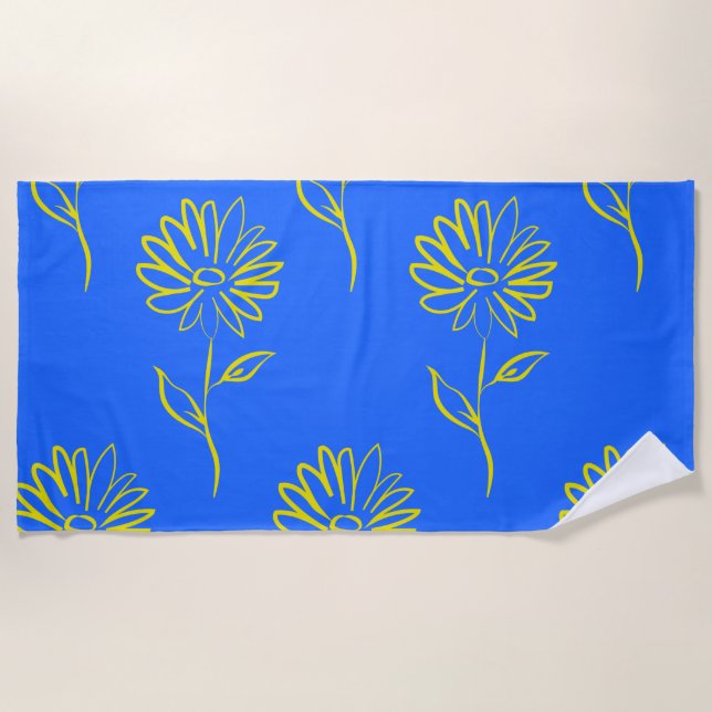 Yellow Sunflower Pattern  Beach Towel (Front)