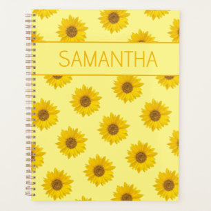 Yellow Sunflower Pattern Custom Name Planner