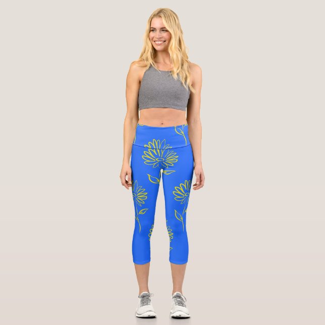 Yellow Sunflower Pattern Leggings (Front)