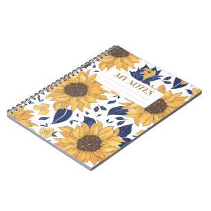 Yellow Sunflower Pattern Modern Background Design Notebook