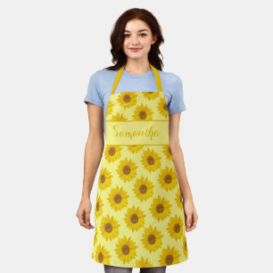 Yellow Sunflower Pattern Personalised Apron
