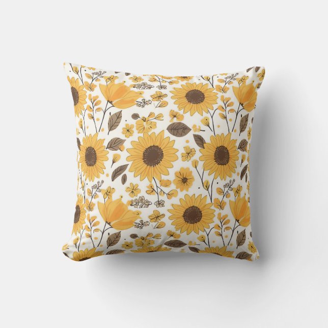 Yellow Sunflower Pattern Pillow (Front)