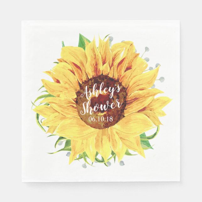Yellow Sunflower Personalised Bridal Shower Napkin (Front)