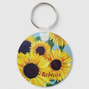 Yellow Sunflower Personalised Key Ring