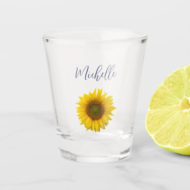Yellow Sunflower Personalised Shot Glass (Front)
