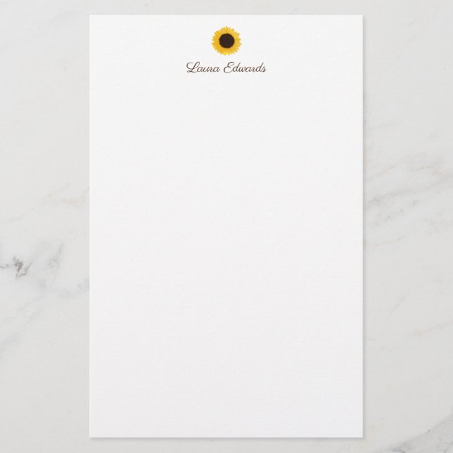 Yellow Sunflower Personalised Stationery Paper (Front)