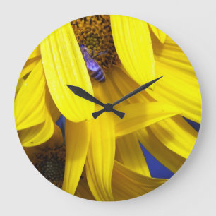 Yellow sunflower Petals N Blue Bee Wall Clock