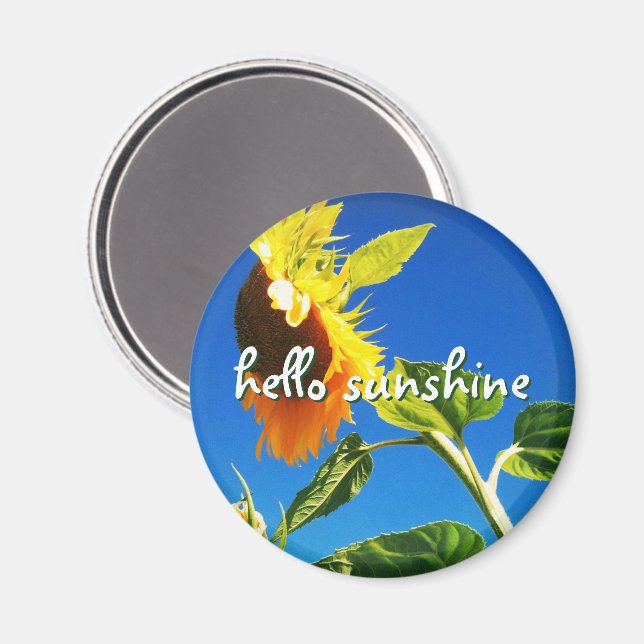 Yellow Sunflower Photo Hello Sunshine Script Bold Magnet (Front/Back)