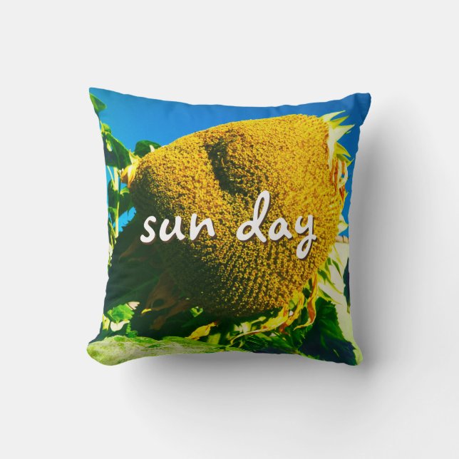Yellow Sunflower Photo Sun Day Script Bold Simple Cushion (Front)