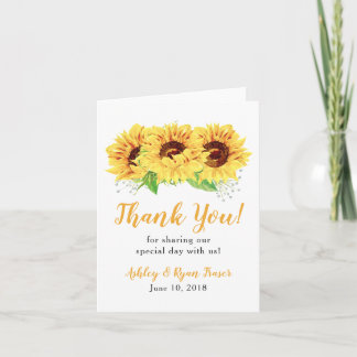 Yellow Sunflower Photo Wedding Thank You Card