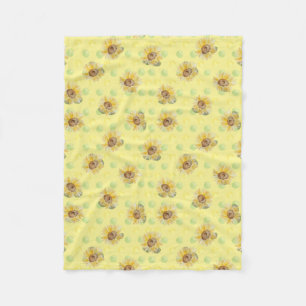 Yellow Sunflower Polka Dot Fleece Blanket