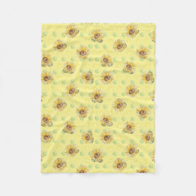 Yellow Sunflower Polka Dot Fleece Blanket (Front)