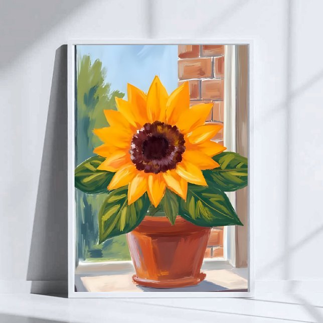 Yellow Sunflower Pot Floral Watercolor Art Poster (Creator Uploaded)
