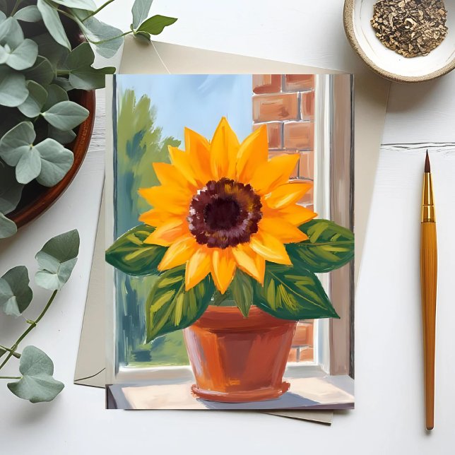 Yellow Sunflower Pot Floral Watercolor Postcard (Creator Uploaded)