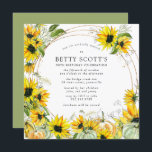 Yellow Sunflower Pumpkin Autumn 90th Birthday Invitation<br><div class="desc">Beautiful watercolor sunflowers and pumpkins create a festive border for this 90th birthday party invitation. A modern round gold frame dotted with gold confetti showcases your party details. The back of the invitation is soft sage green with a sunflower and pumpkin design. It contains an oval with the birthday person's...</div>