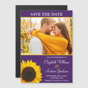 Yellow Sunflower Purple Photo Save the Date Magnetic Invitation