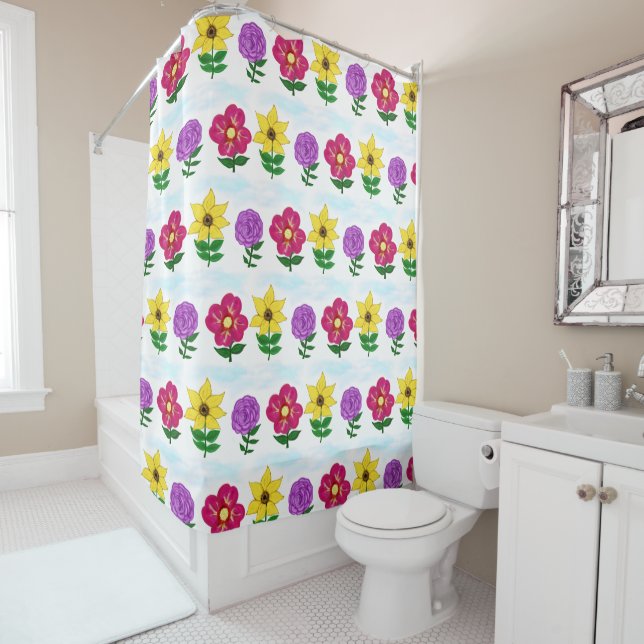 Yellow Sunflower Purple Pink Garden Flowers Shower Curtain (In Situ)