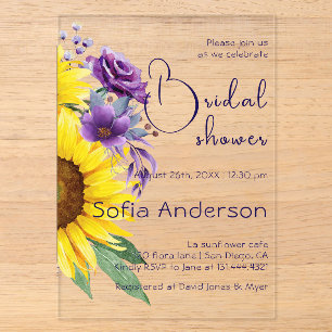Yellow sunflower purple wildflower watercolor acrylic invitations