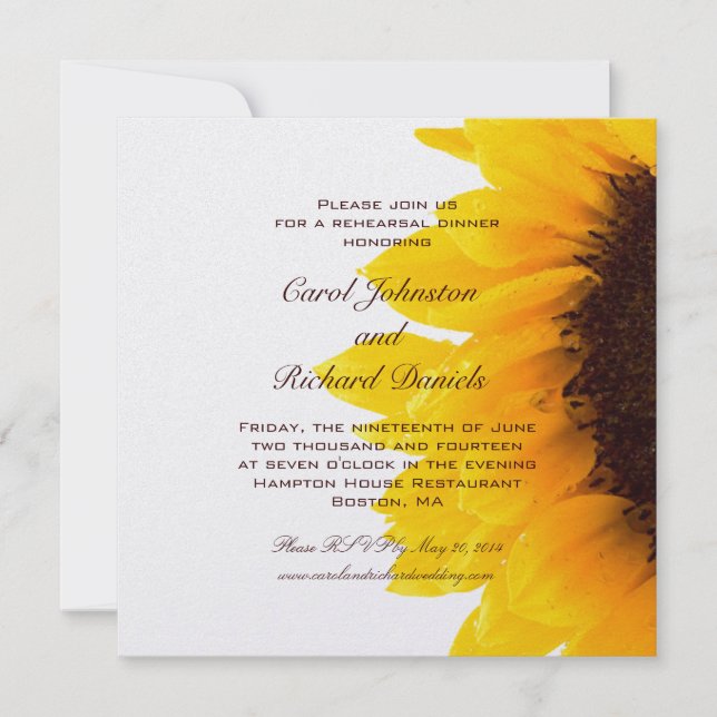 Yellow Sunflower Rehearsal Dinner Invitation (Front)