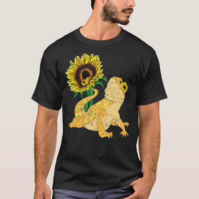 Yellow Sunflower Reptile Animal Lizard Pet Bearded T-Shirt (Front)