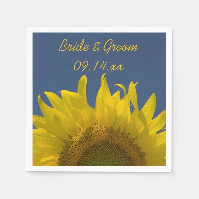 Yellow Sunflower Rising Wedding Napkin (Front)