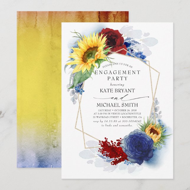 Yellow Sunflower Romantic Fall Engagement Party Invitation (Front/Back)