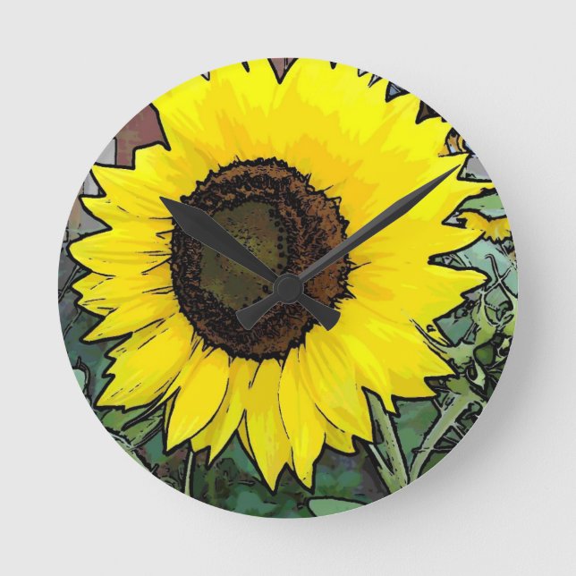 Yellow Sunflower Round Clock (Front)