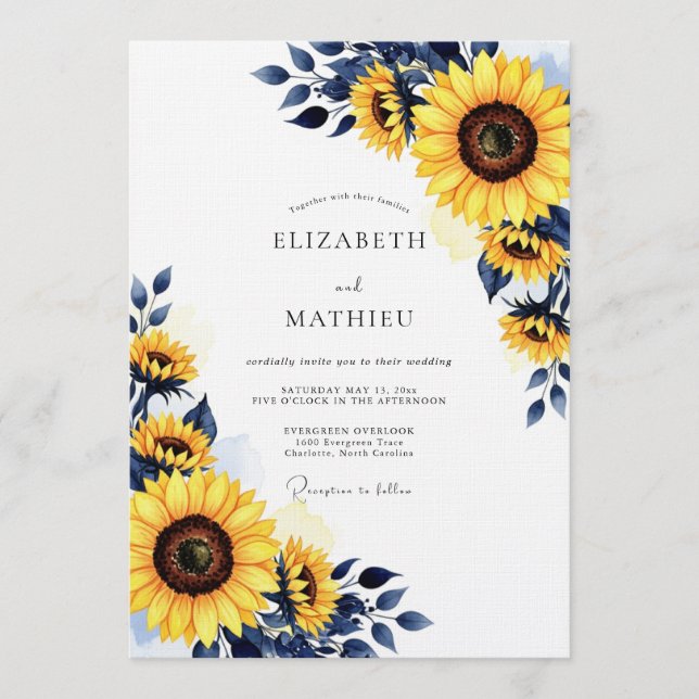Yellow Sunflower Rustic Bloom Wedding Invitation (Front)