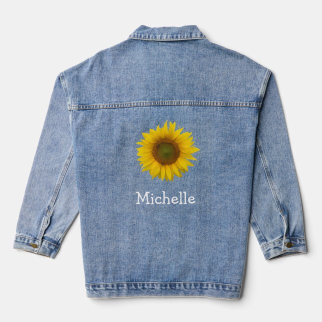 Yellow Sunflower Rustic Country  Denim Jacket (Back)