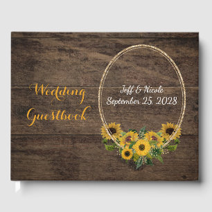 Yellow Sunflower Rustic on Wood Guest Book